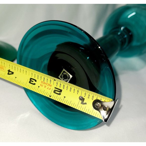 Tall blown glass teal candle holders 14.75" - Picture 9 of 11